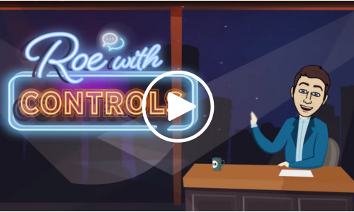 Cartoon host presenting 'Roe with Controls' show.